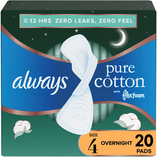 Always Pure Cotton FlexFoam Size 4 Overnight Absorbency 3 Packs of 20
