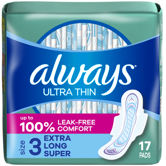 Always Ultra Thin Size 3 Pads Extra Long Super with Wings 6 Packs of 17