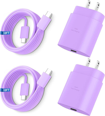 Super Fast Charger Type C, 25W USB C Wall Charger Fast Charging for Samsung Galaxy S26 Ultra/S26/S26+/S25 Ultra/S25/24 Ultra/S24/S23 Ultra/S22 Ultra with 10FT Long Android Type C Charger Cable 2Pack