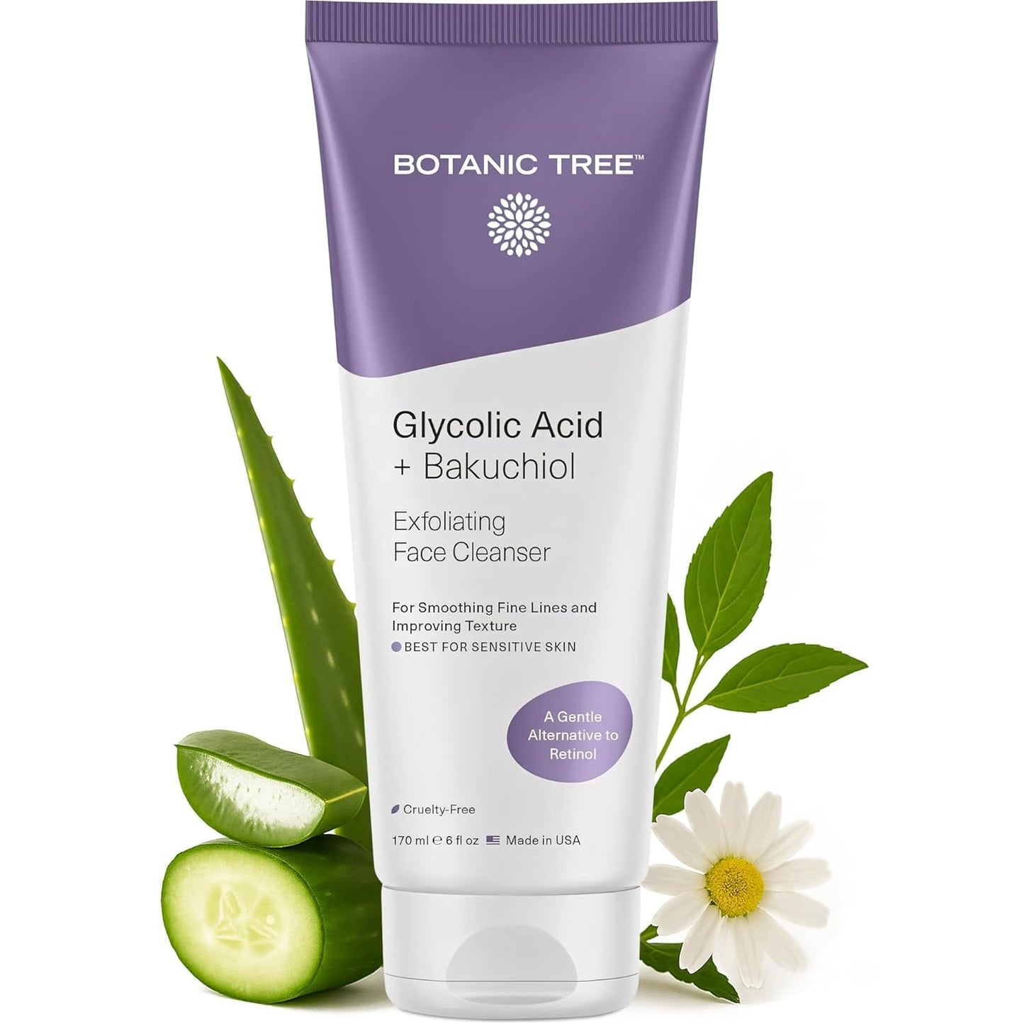 Botanic Tree Glycolic Acid Face Wash - Facial Cleanser and Scrub - 10% Glycolic Acid, AHA - Salicylic Cleanser - 6 Fl. Oz