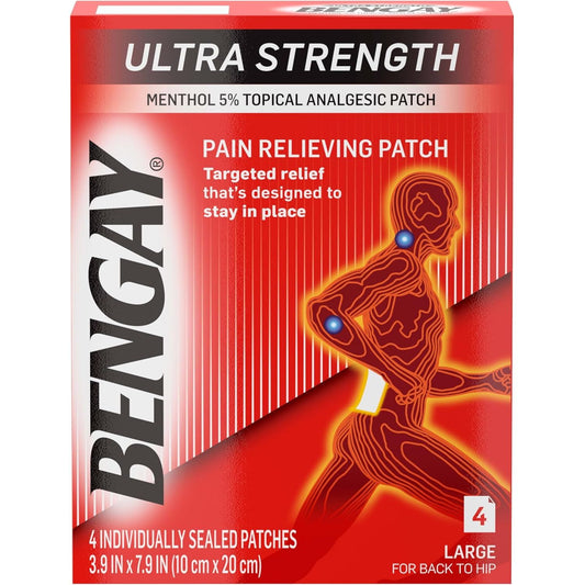 Bengay Ultra Strength Pain Relieving Patch for Back to Hip, Large 3.9 X 7.9 Inches - 4 Ct