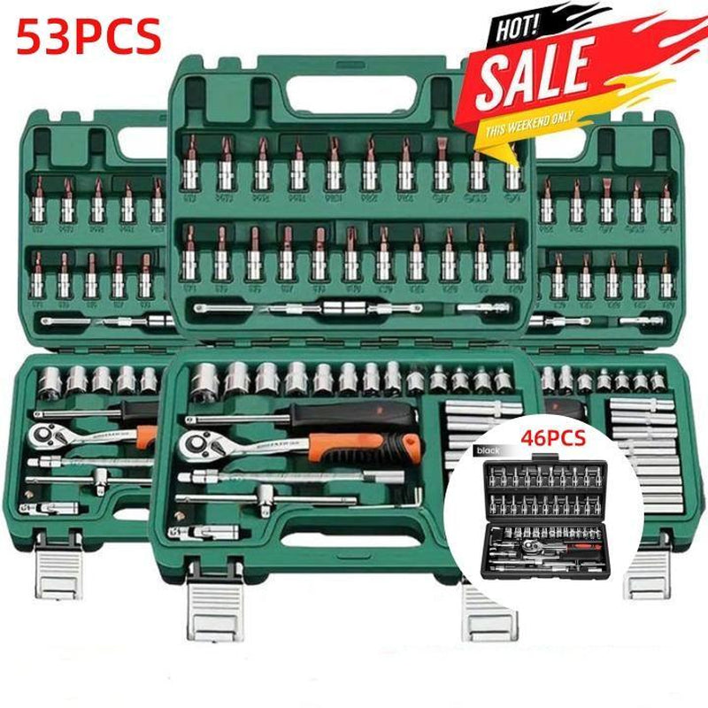 46/53Pcs 1/4 Inch Drive Socket Ratchet Wrench Set, with Bit Socket Set Metric and Extension Bar for Auto Repairing and Household, with Storage Case,Gift for Man,Husband,Springtok Tool Box Hardware