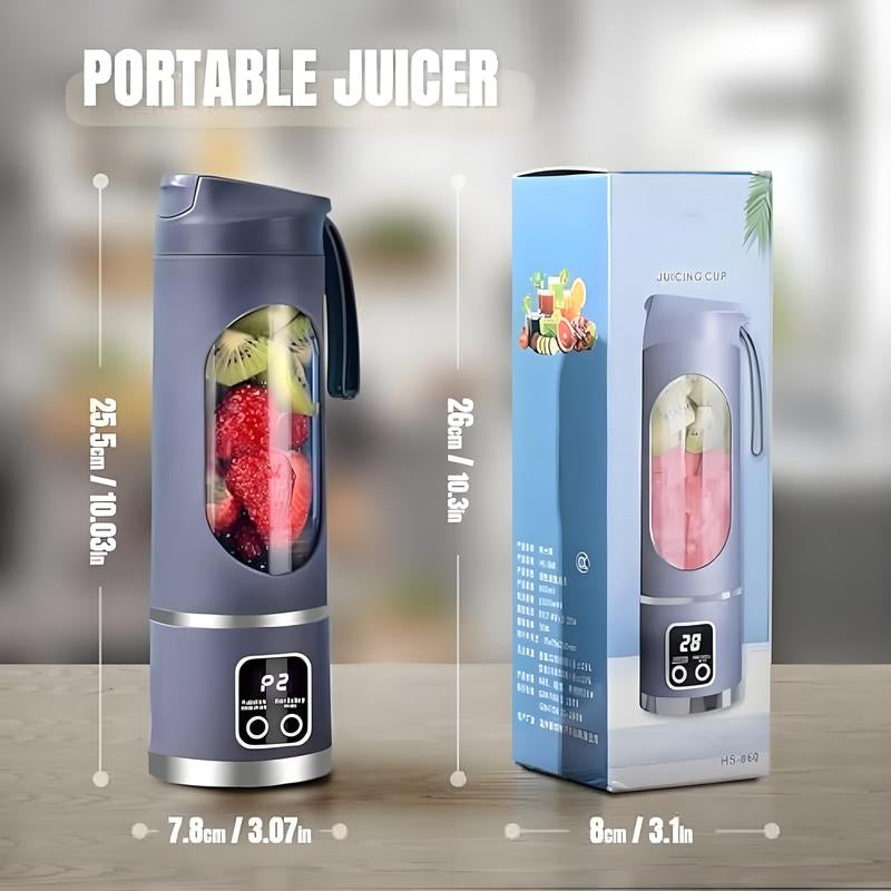 Portable Juicer, USB Rechargeable Juice Extractor Cup with LED Display, Fruit Juicer, Vegetable Juicer, Suitable for Outdoor Carrying Use, BPA Free Eco-Friendly Juicer Machine, Travel Mate and Kitchen Gadgets, Valentine'S Day Gifts for Adults