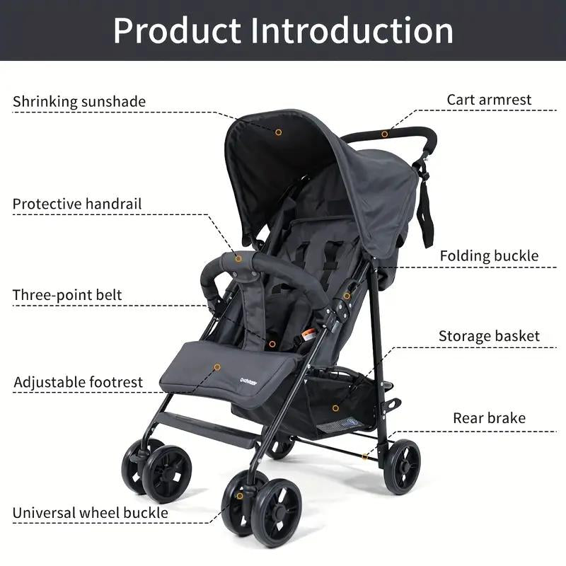 Lightweight Multi-Purpose Stroller - Modular Blackstroller, Stroller Toys,Modular Black Stroller, Babys Trollerwagon, Single Stroller,Multi-Position Recline, Summerventilation, Daily Use Everyday Stroller