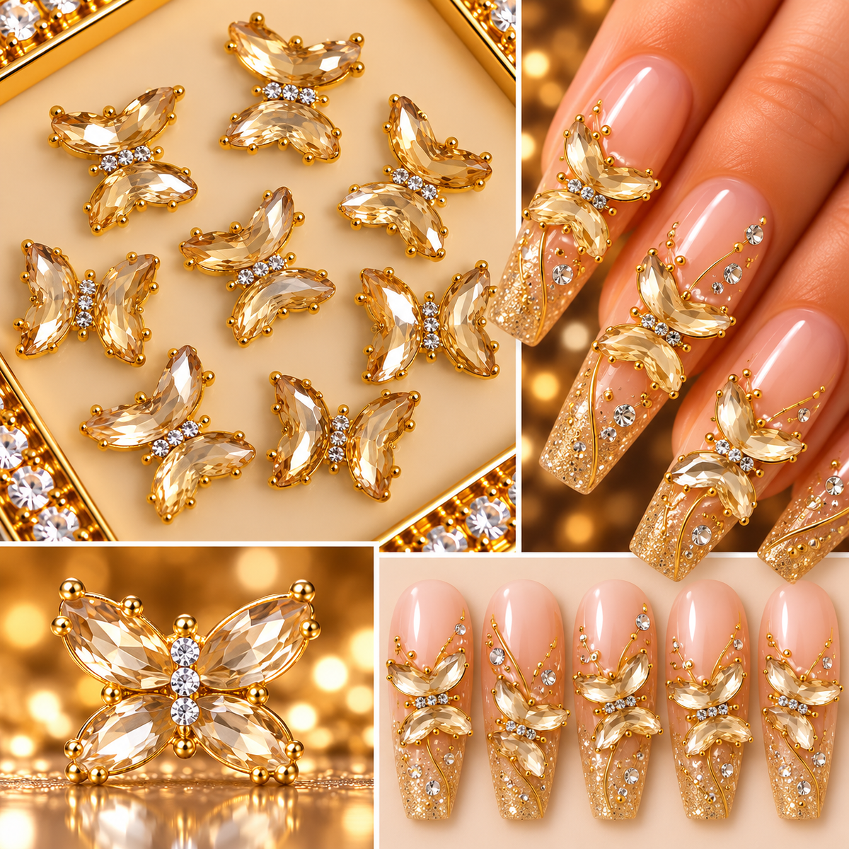Queen - Nail Charms 10pc - #036 Gold Orange Butterflies