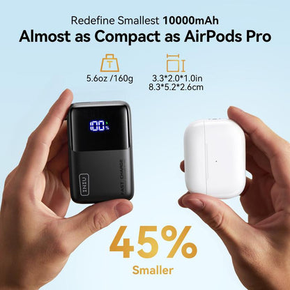 INIU Zapmini 45W PD 10000Mah Power Bank, Ultra Small Pocket Size Powerbank, Carry P50-E1 Travel Essentials Portable Charger, Detachable Lanyard USB C Cable Fast Charge Phone Battery Pack for Iphone 17 16 15 Series Ipad Airpods Samsung Switch Perfect Gift