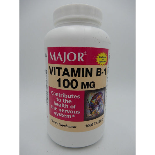Major Vitamin B-1 100 Mg For Nervous System Health, 1000 Tablets 810006700114VL