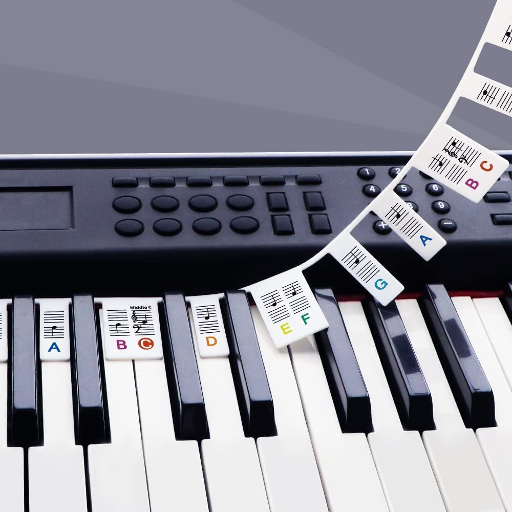 Removable Piano Key Stickers Note Labels for 88 Key Full Size Silicone Reusable Piano Keyboard Stickers for Beginners Comes with Box(Black)