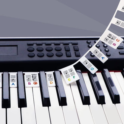 Removable Piano Key Stickers Note Labels for 88 Key Full Size Silicone Reusable Piano Keyboard Stickers for Beginners Comes with Box(Black)