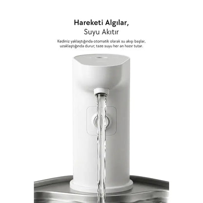 Zampa Square Battery Stainless Steel Automatic Water Fountain 2.8L