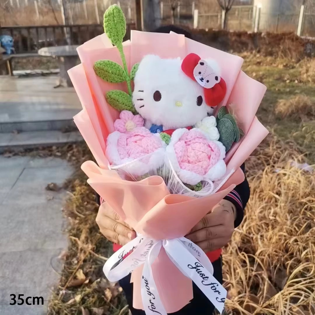 Hello Kitty Cartoon Plush Bouquet Anime Rose Flowers Doll Home Wedding Decoration Christmas Valentine'S Day Gift