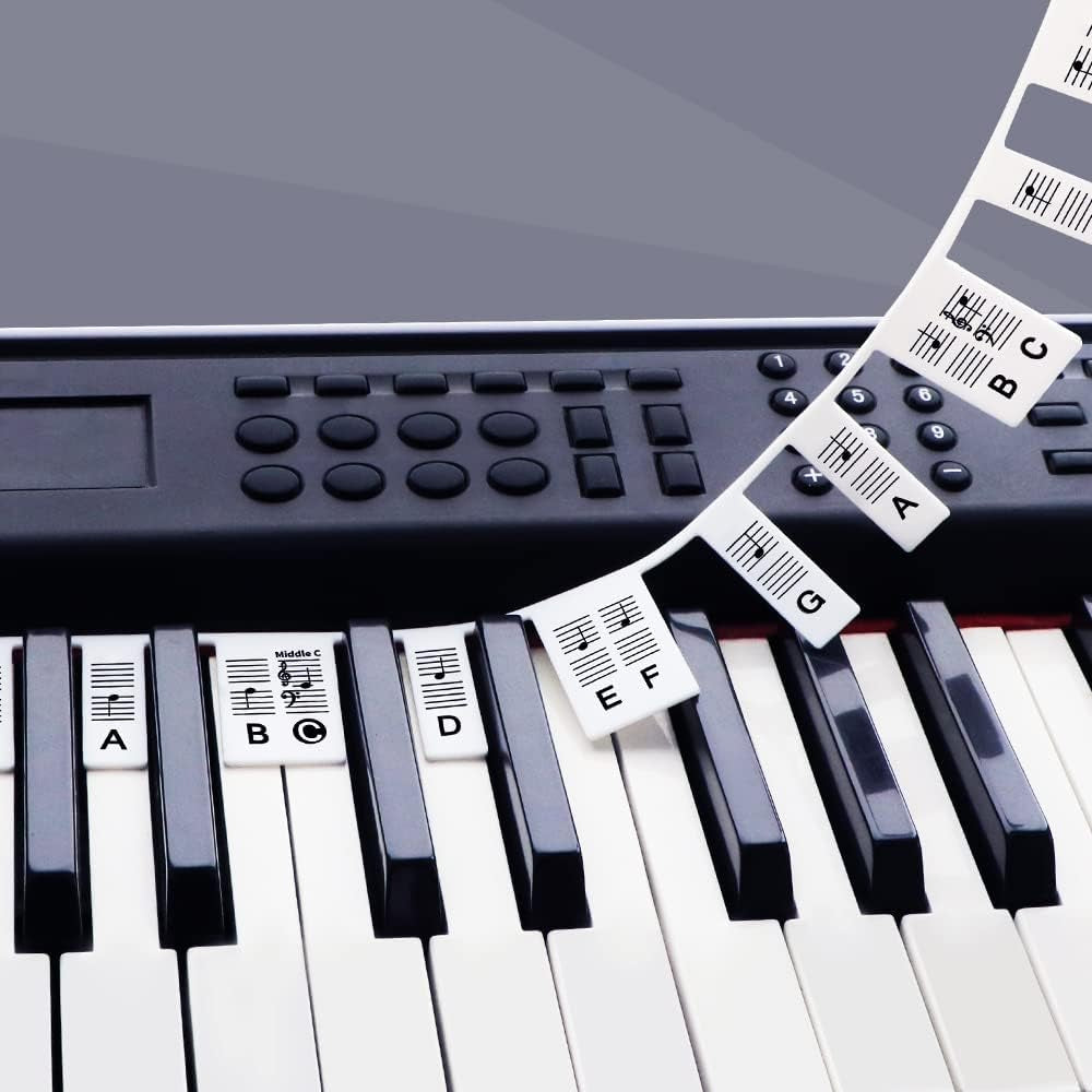 Removable Piano Key Stickers Note Labels for 88 Key Full Size Silicone Reusable Piano Keyboard Stickers for Beginners Comes with Box(Black)