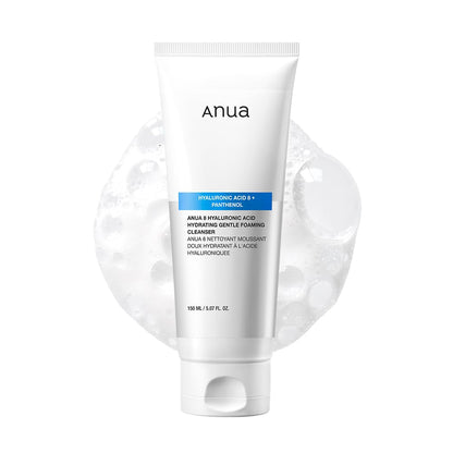 Anua Hydrating Gentle Foaming Cleanser, Hyaluronic Acid, Glycerin, Zinc, Panthenol, Korean Face Wash for Dry Skin, for Double Cleansing, Korean Skincare (150Ml/5.07Fl Oz.)