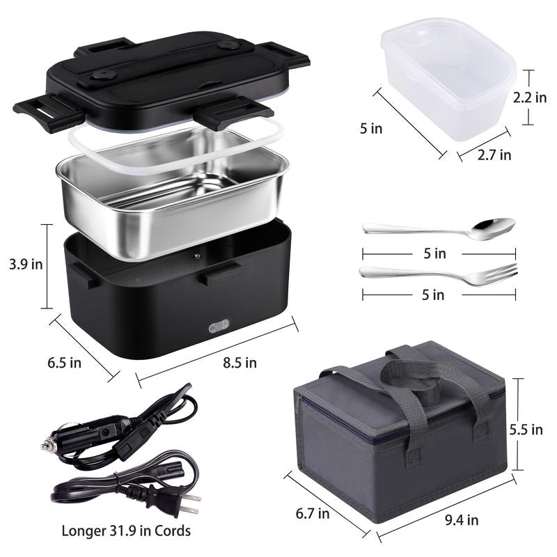 Electric Lunch Box Food Heater 80W，12V/24V/110V Self Heating Lunchboxfor Work/Car/Truck with Insulated Bag，1.5/1.8L,Dealsforyoudays