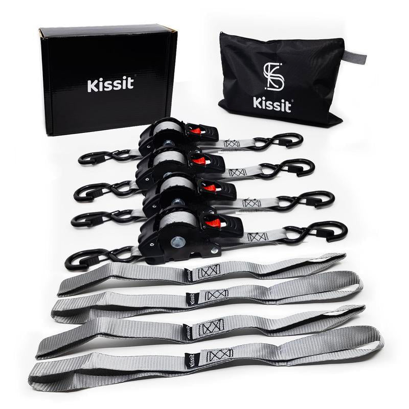 KISSIT Retractable Ratchet Tiedown Straps - 1209Lb Max Break Strength - Includes 2 1" X 10 Tie Downs