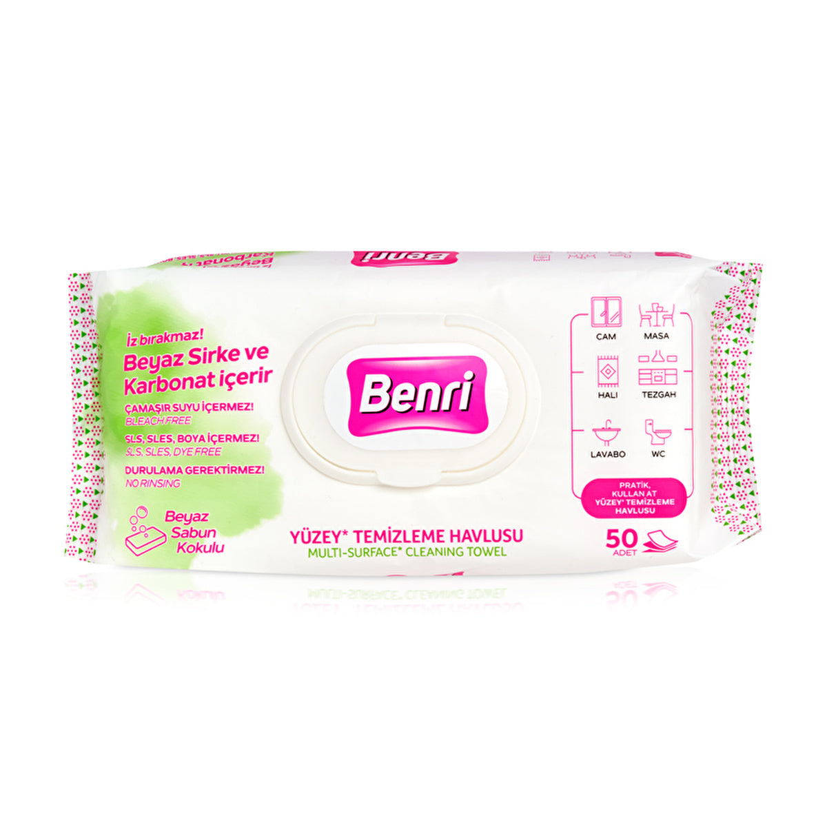 Benri Surface Cleaning Wipes 50 Count - Streak-Free Formula | Fresh Scent