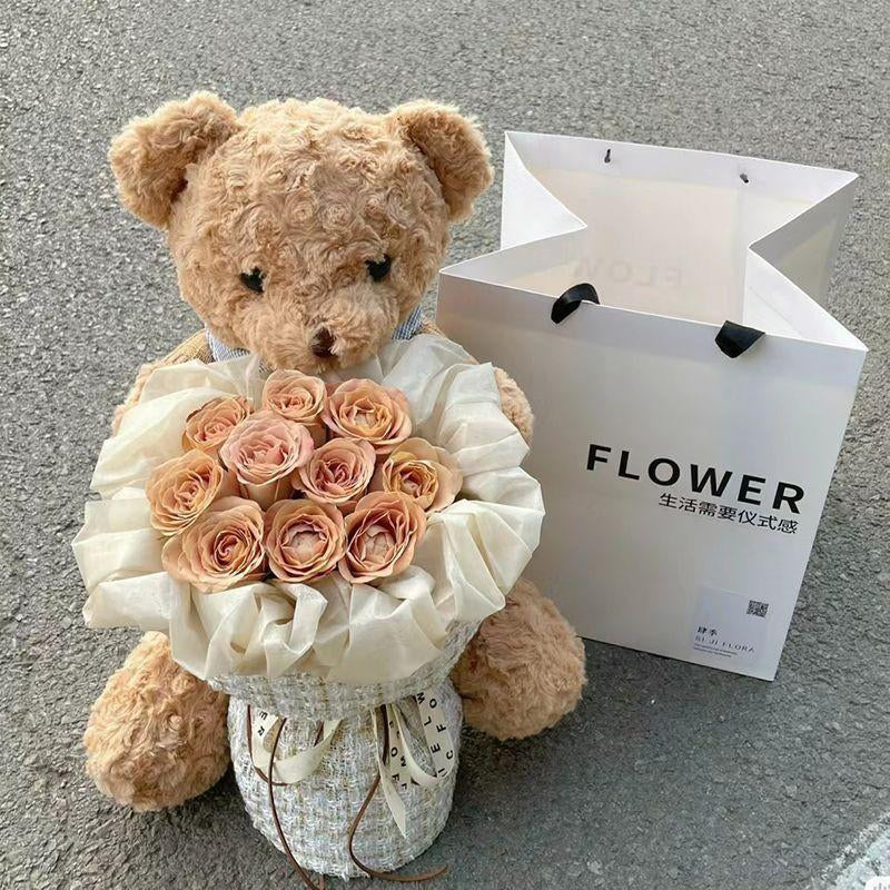 Valentine’S Day Teddy Bear with Eternal Rose Bouquet, Preserved Flower Plush Bear, Romantic Birthday Gift for Her Gift Sets