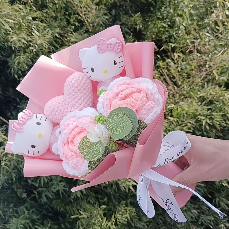 Hello Kitty Cartoon Plush Bouquet Anime Rose Flowers Doll Home Wedding Decoration Christmas Valentine'S Day Gift