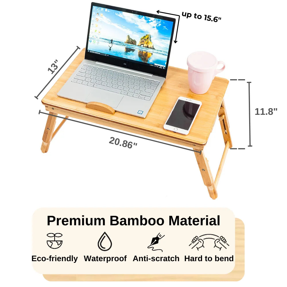 Lap Desk 21" X 13", Nature Bamboo Folding Laptop Desk, Bed Tray Table for Computer, Adjustable Computer Notebook Desk Laptop Stand, Natural