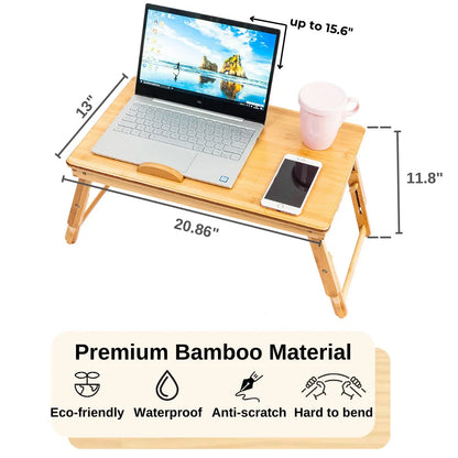 Lap Desk 21" X 13", Nature Bamboo Folding Laptop Desk, Bed Tray Table for Computer, Adjustable Computer Notebook Desk Laptop Stand, Natural