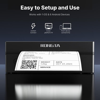 RONGTA Shipping Label Printer, Bluetooth Wireless Thermal Label Printer, Compatible with Ios, Android, Windows, Mac, Chromebook, Widely Used for Etsy, Ebay, Shopify, USPS