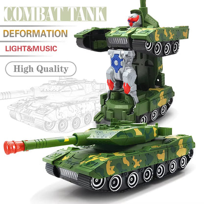 Electric Transforming Robot Car Toys with Light and Music 2 in 1 Automatic Tank Transform Robot Toy for Kids Gift