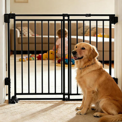 Baby Gate for Stairs Doorways & Kitchen, 26.4"-43" W X 29" H, No Bottom Bar Dog Gate, One-Handed Auto-Close, Hardware Mount Safety Gate for Dogs & Toddlers, Black
