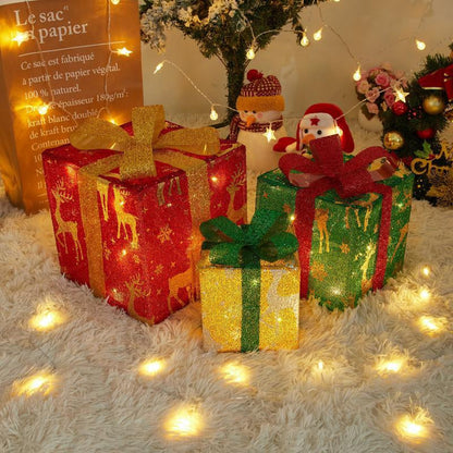 3-Pack Christmas Gift Box Lights – Transparent Red Design with Fairy Light Strings for Indoor Decor. Features Battery Dual Power Supply, 8 Flashing Modes with Timer Function. Perfect for Christmas Trees, Home Decor, Weddings & Birthday Parties
