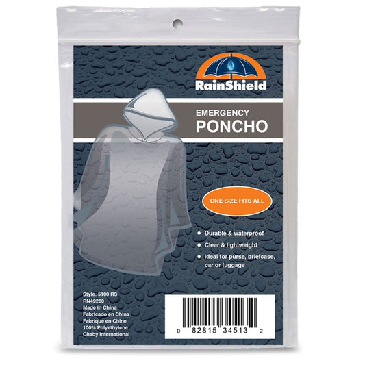 Chaby International Emergency Rain Poncho, Lightweight & Waterproof, Clear, One Size Fits All