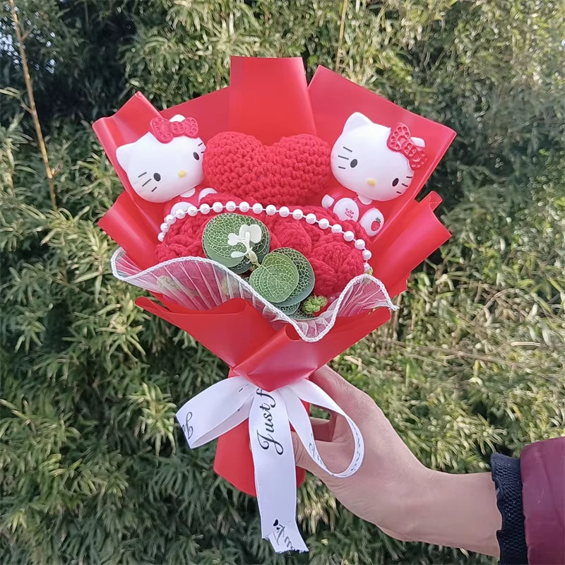 Hello Kitty Cartoon Plush Bouquet Anime Rose Flowers Doll Home Wedding Decoration Christmas Valentine'S Day Gift