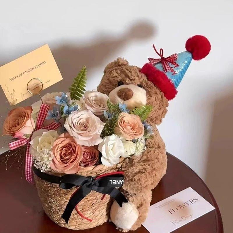Valentine’S Day Teddy Bear with Eternal Rose Bouquet, Preserved Flower Plush Bear, Romantic Birthday Gift for Her Gift Sets