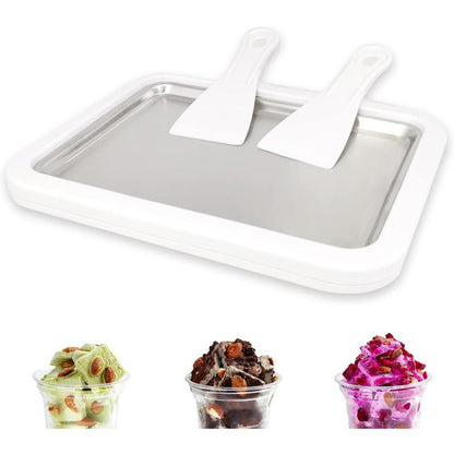 Instant Ice Cream Maker Rolled Ice Cream Maker Frozen Yoghurt Plate Instant Gelato Pan Roll for Homemade DIY Fun Parent Child Activities Families White