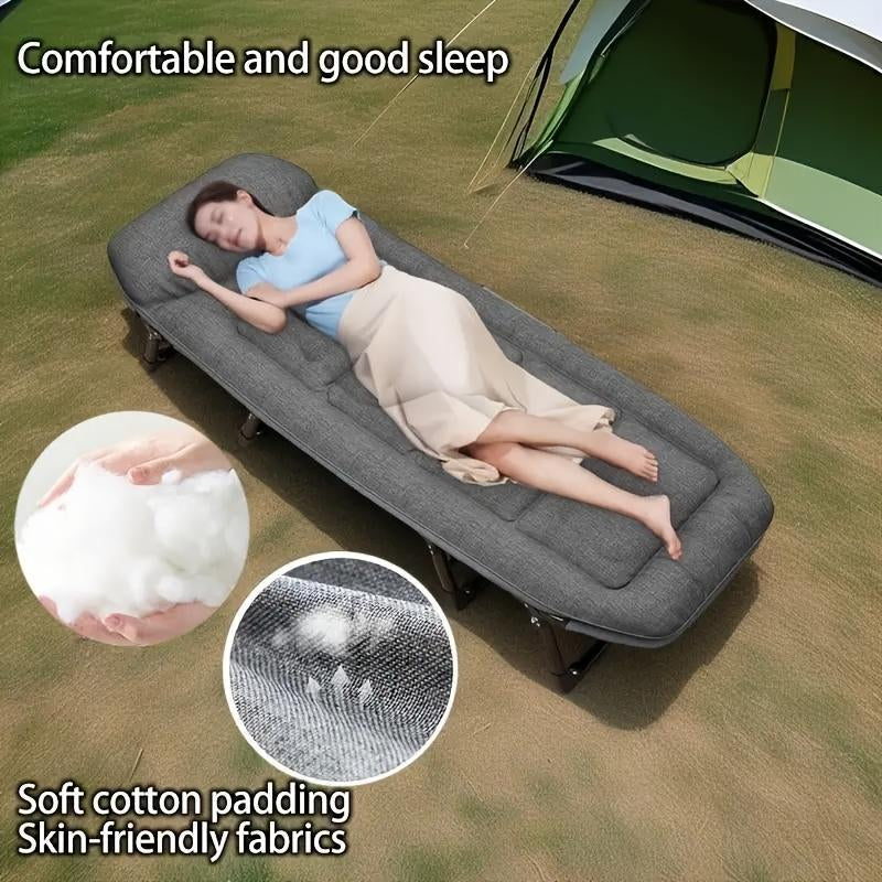 71-79 Inch Portable Folding Camping Bed with Adjustable Backrest, Heavy-Duty Frame, Suitable for Sleeping, Travel, Office, Indoor and Outdoor Use, Strong Load-Bearing Capacity