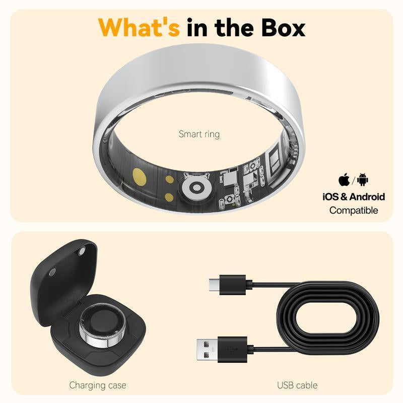Smart Health Ring Fitness Tracker for Women Men Heart Rate Sleep Monitoring Step Counting IP68 Waterproof Activity Ring Compatible with Ios Android No Subscription