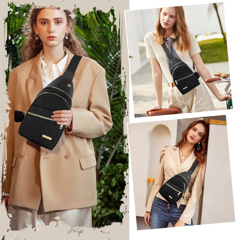 Solid Color Quilted Fanny Pack - Casual Zipper Chest Belt Bum Bag, Adjustable Sling Bag for Daily Use, Lightweight & Waterproof