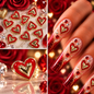 Queen - Nail Charms 10pc - #172 Gold Red Outline Hearts