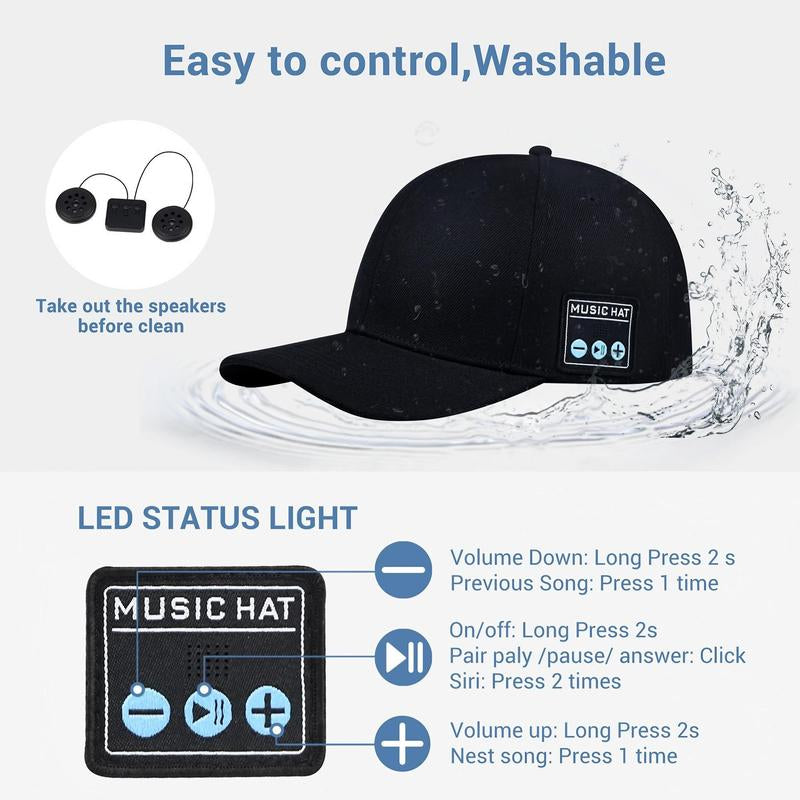 Wireless Bluetooth Sports Baseball Cap and Headphones, Breathable and Sweat-Proof Adjustable Headband Music Cap, High-Definition Microphone for Hands-Free Calling, Removable and Washable Sun-Protective Mesh Fabric.