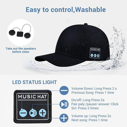 Wireless Bluetooth Sports Baseball Cap and Headphones, Breathable and Sweat-Proof Adjustable Headband Music Cap, High-Definition Microphone for Hands-Free Calling, Removable and Washable Sun-Protective Mesh Fabric.