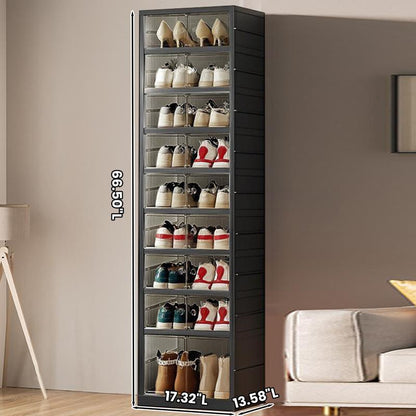 NLDD Extra-Wide & Tall 9-Tier Shoe Cabinet Holds 18 Pairs Clear Doors Wheels for Effortless Storage Stackable Reinforced Frame Ventilation Holes