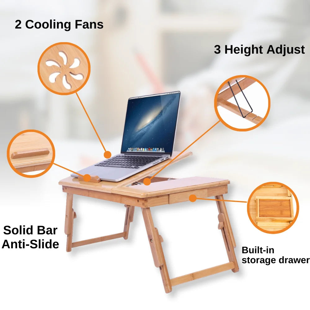 Lap Desk 21" X 13", Nature Bamboo Folding Laptop Desk, Bed Tray Table for Computer, Adjustable Computer Notebook Desk Laptop Stand, Natural