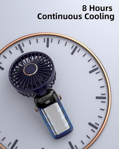 USB Rechargeable Handheld Portable Fan with Phone Holder for Iphone Android Mobile Phone, Cooling Fan with Digital Display, Portable Mini Fan, 90° Ajustable Handheld Fan for Outdoor Sports