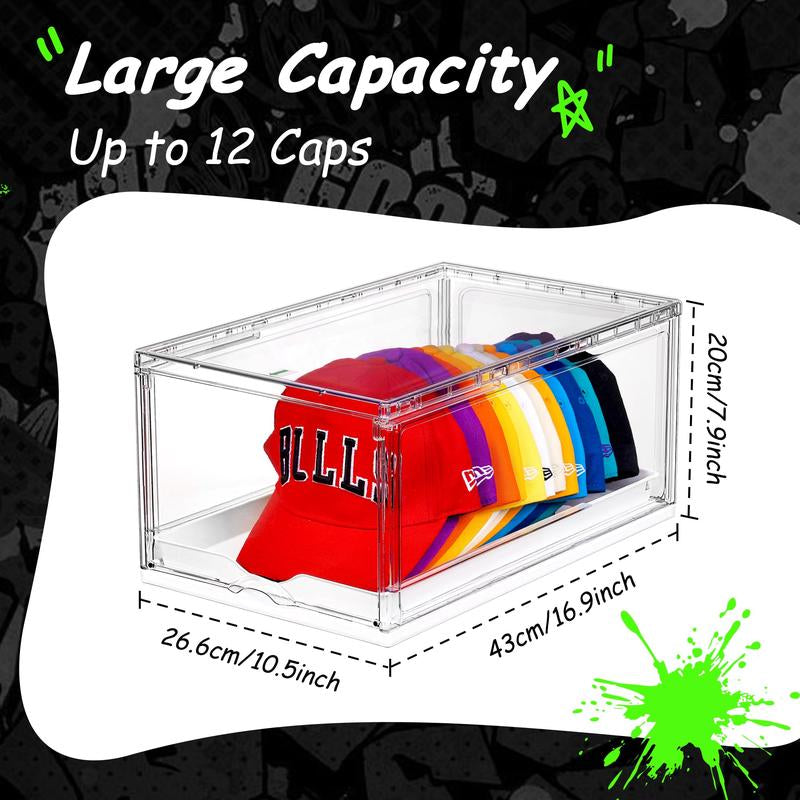 [Video Only] Vtopmart Hat Organizer for Baseball Caps,Clothing with Clear Holder Box, Large Cap Storage with Sliding Tray, Stackable Rack Display Case & Magnetic Door