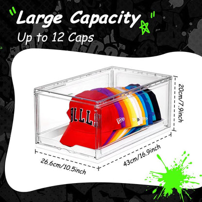 [Video Only] Vtopmart Hat Organizer for Baseball Caps,Clothing with Clear Holder Box, Large Cap Storage with Sliding Tray, Stackable Rack Display Case & Magnetic Door