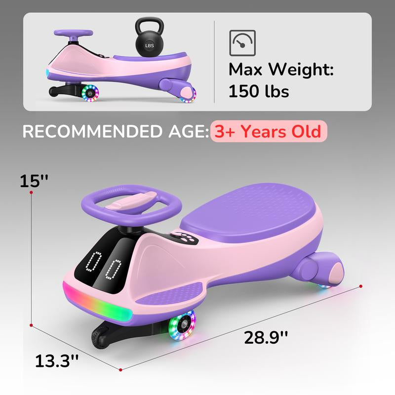 Umatoll 12V Electric Wiggle Car with Digital Display Screen, Pedal & RGBIC LED Lights, Ride on Toys, Bluetooth, Birthday Gifts