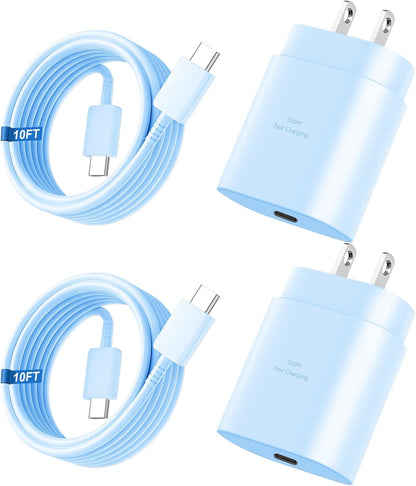 Super Fast Charger Type C, 25W USB C Wall Charger Fast Charging for Samsung Galaxy S26 Ultra/S26/S26+/S25 Ultra/S25/24 Ultra/S24/S23 Ultra/S22 Ultra with 10FT Long Android Type C Charger Cable 2Pack
