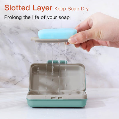 Quatish Bar Soap Holder Dish 1 Pack for Shower, Travel Soap Case with Lid for Gym, Camping Essentials, Hiking, Travel Size Toiletries, Portable, Leakproof, Blue