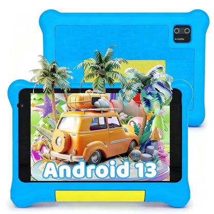 Kids Tablet 7 Inch, Android 13 Allwinner Go Quad Core, 5GB(2+3) RAM + 32GB ROM, 128GB Expansion, HD Display, Wi-Fi, Children Tablet with Parent Control - Blue