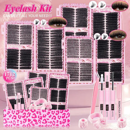 1712PCS Eyelash Cluster Kit, Dense Long Curl Lashes DIY Lash Clusters DIY Extension Set, Multiple Lengths, Includes Bond&Seal &Remove&Eyelash Tweezers &Brush D Curl（Ss02）