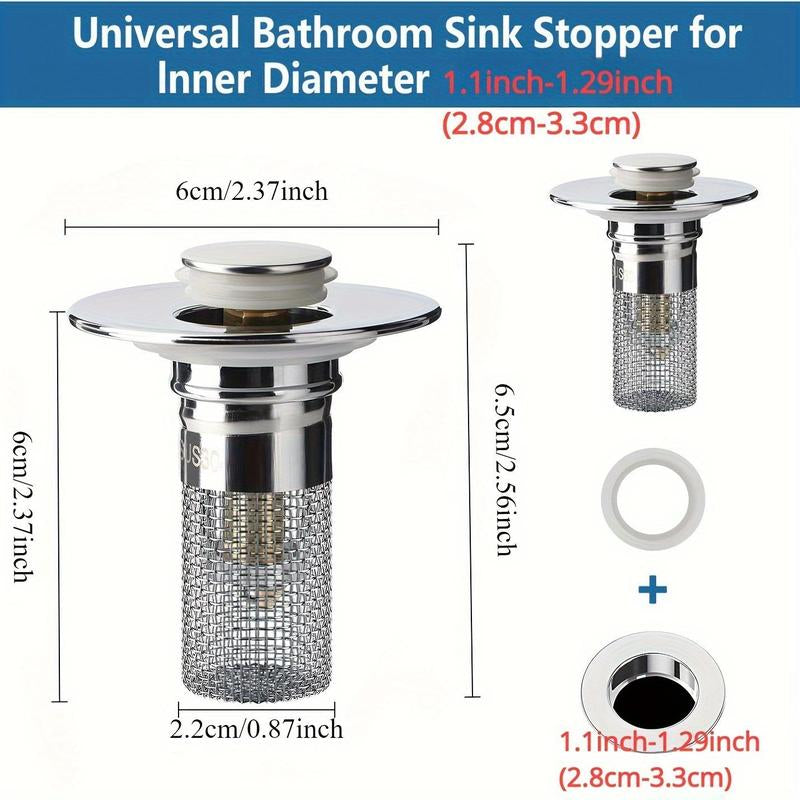Citydry-Bathroom Sink Stopper Hair Catcher Universal Pop up Sink Drain Filter with Stainless Steel Filter Basket & Brass Drain Plug