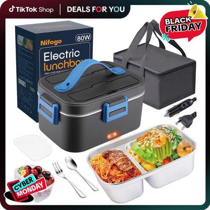 Electric Lunch Box Food Heater 80W，12V/24V/110V Self Heating Lunchboxfor Work/Car/Truck with Insulated Bag，1.5/1.8L,Dealsforyoudays